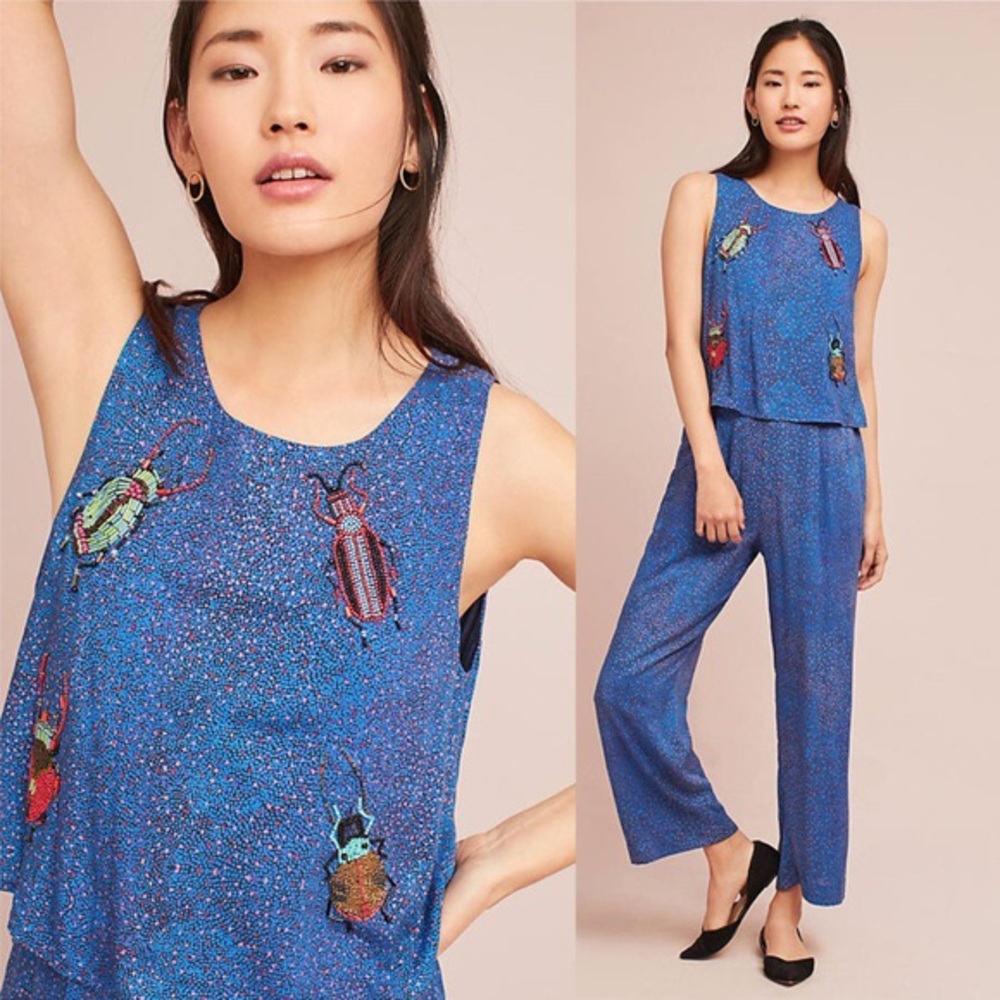 Anthropologie Critter Embroidered Jumpsuit Small